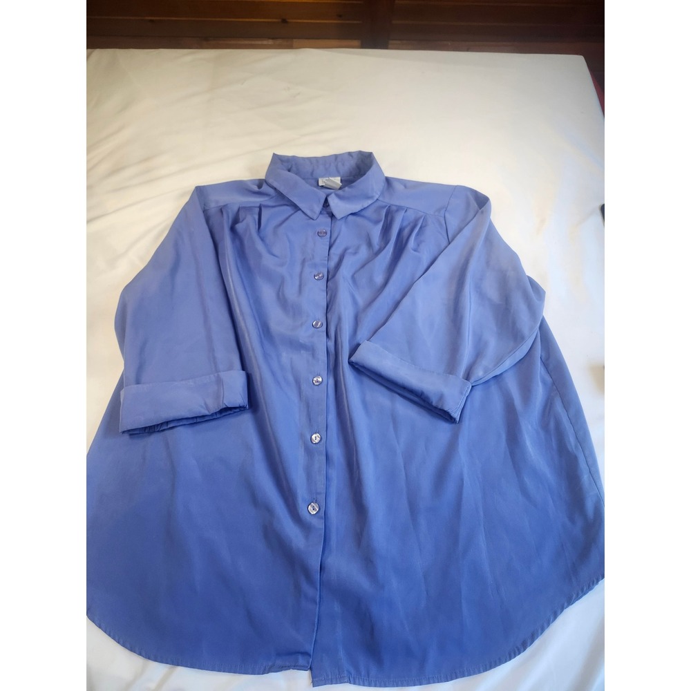 Only Necessities Womens 1X Periwinkle Blue Button Up Blouse 3/4 Sleeve Pleated